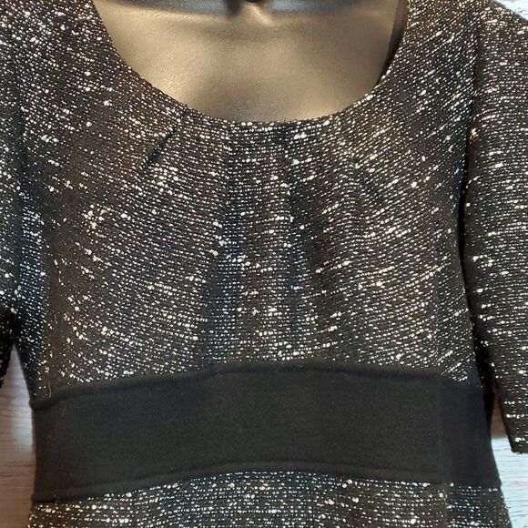 Tahari Black White Tweed Empire Waist Career Midi Dress, Sz 10 - Picture 5 of 9